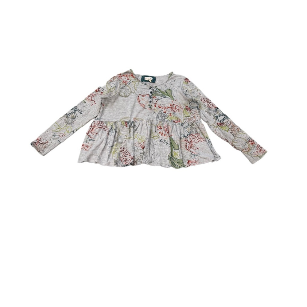 Meadow Rue Floral Long Sleeve Kids Top - Gray and Pink